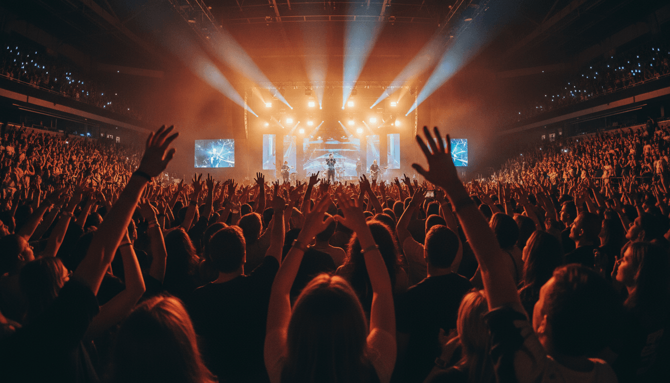 Stage lights and crowd at a concert